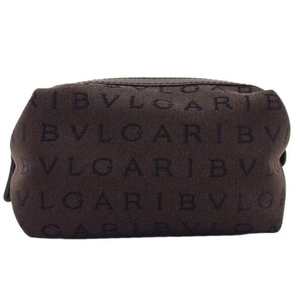 BVLGARI Pouch Logomania Canvas x Leather Authentic Used - Picture 1 of 8